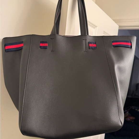 Modern Lux Black Tote with Red and Blue Stripes - Picture 8 of 9
